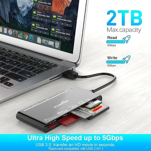 USB 3.0 SD Card Reader, 7-in-1 Multi Memory Card Reader for SD SDXC SDHC Micro SD CF MS MMC Camera Memory Card XD Card Reader, Plug and Play Simultaneously Read/Writer(5Gbps) for Mac OS, Windows in Saudi Arabia
