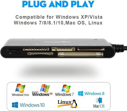 USB 3.0 SD Card Reader, 7-in-1 Multi Memory Card Reader for SD SDXC SDHC Micro SD CF MS MMC Camera Memory Card XD Card Reader, Plug and Play Simultaneously Read/Writer(5Gbps) for Mac OS, Windows in Saudi Arabia