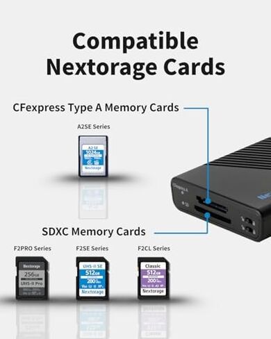 Nextorage Japan CFexpress 4.0 Type A 512GB Memory Card VPG200 + CFexpress Type A Memory Card/SD Card Compatible Dual-Slot Card Reader USB 10Gbps in Kuwait