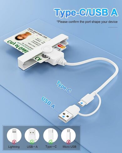 2in1 Electronic CAC Card Reader,USB C + USB-A Military SIM Smart Card Reader,Mini Foldable DOD Military Card Reader USB Smart Card Reader Compatible with Windows 10 11/Mac OS/Linux,Plug and Play in Saudi Arabia