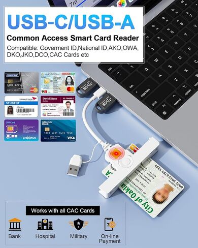2in1 Electronic CAC Card Reader,USB C + USB-A Military SIM Smart Card Reader,Mini Foldable DOD Military Card Reader USB Smart Card Reader Compatible with Windows 10 11/Mac OS/Linux,Plug and Play in Saudi Arabia