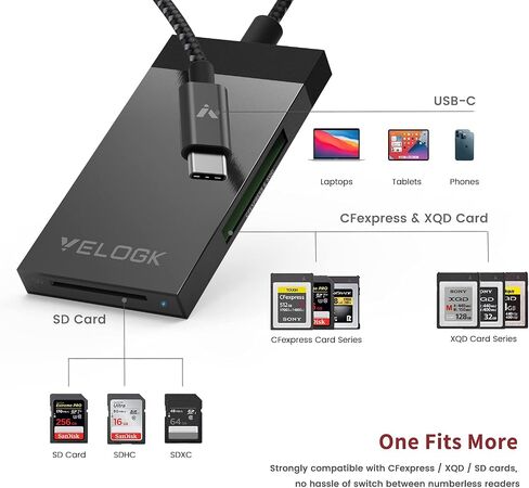 قارئ بطاقات CFexpress/XQD/SD 3 في 1، USB C، VELOGK ثنائي الفتحة USB 3.2 (10 جيجابت في الثانية) in Kuwait