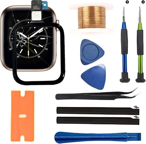 Watch Front Glass Lens and Touch Digitizer Replacement Compatible with Apple Watch Series 6/5/4/SE 40MM/44MM (Black_Series4_40mm) in Kuwait