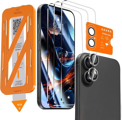 QHOHQ 3 Pack Screen Protector for iPhone 14 / iPhone 13 [6.1 Inch] with 3 Pack Tempered Glass Camera Lens Protector, Ultra HD, 9H Hardness,Case Friendly in Saudi Arabia