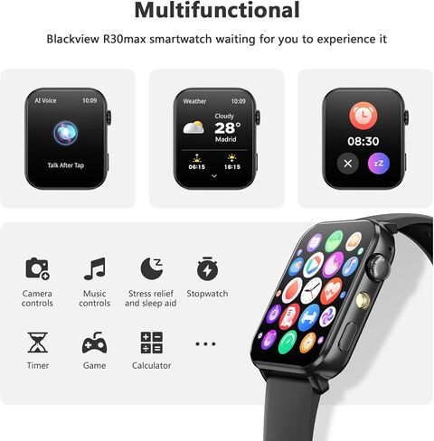 Blackview Smart Watches for Women Men,Answer/Make Calls,1.91" HD Fitness Watch with Flashlight/Heart Rate/SpO2/Sleep Monitor/2 Straps,100+ Sports Modes,IP68 Waterproof Smartwatch for Android/iPhone in Kuwait