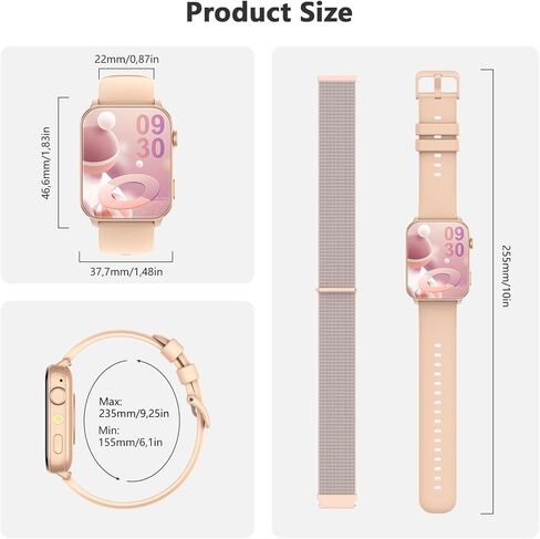 Blackview Smart Watches for Women Men,Answer/Make Calls,1.91" HD Fitness Watch with Flashlight/Heart Rate/SpO2/Sleep Monitor/2 Straps,100+ Sports Modes,IP68 Waterproof Smartwatch for Android/iPhone in Kuwait