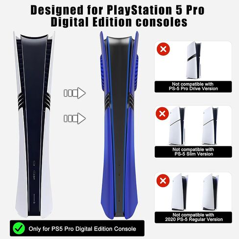 Cover Plates for PS5 Pro Digital Edition with Cooling Vent, PS5 Pro Faceplate ABS Hard Shockproof Anti-Scratch Dustproof Protective Plates, Replacement Side Shell Skin Case for PlayStation 5 Pro -Blue in Kuwait