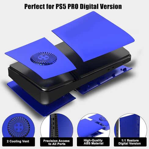Cover Plates for PS5 Pro Digital Edition with Cooling Vent, PS5 Pro Faceplate ABS Hard Shockproof Anti-Scratch Dustproof Protective Plates, Replacement Side Shell Skin Case for PlayStation 5 Pro -Blue in Kuwait
