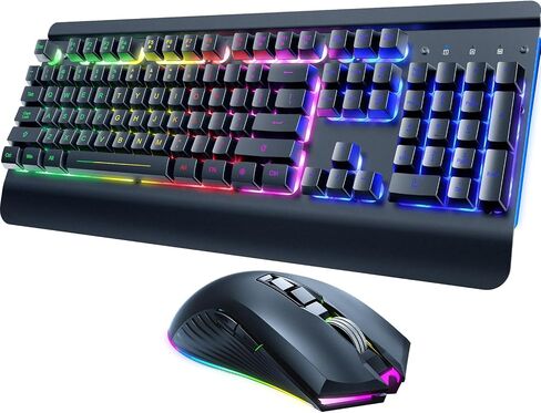 Wireless Gaming Keyboard and Mouse Combo, Metal Panel Light Up 3200DPI Mice in Kuwait