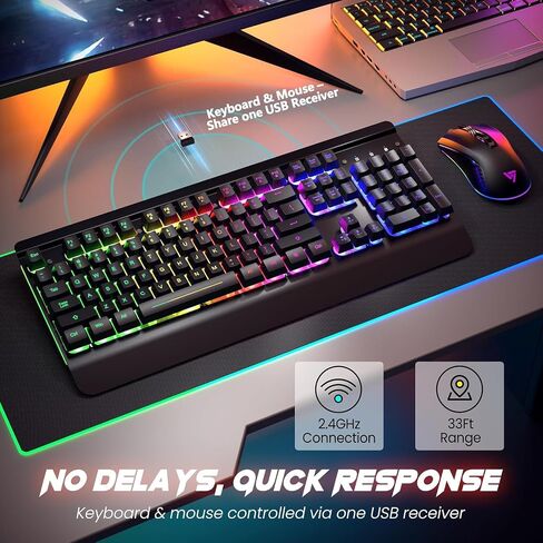 Wireless Gaming Keyboard and Mouse Combo, Metal Panel Light Up 3200DPI Mice in Kuwait