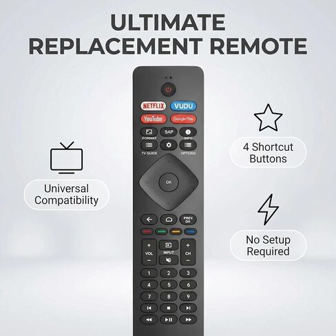 for Philips TV Remote, Universal Remote for Philips 4K UHD Android Smart TV, with Netflix VUDU YouTube Google Play Shortcut Keys, No Voice Function in Kuwait