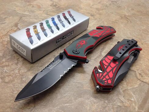 TAC Force Assisted Opening Spider WEB Design Handle Rescue Tactical Black Stainless Steel Blade for Hunting Camping Outdoor - Black/red in Saudi Arabia