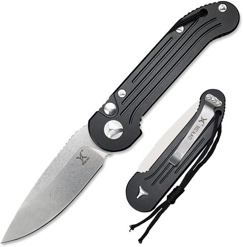 HUAAO 8" Manual Open Pocket Knife,Folding Knife Stonewashed Blade Aviation Aluminum Handles With Clip for Everyday Carry Outdoor Canping EDC Tool in Kuwait