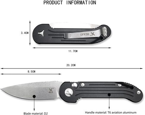 HUAAO 8" Manual Open Pocket Knife,Folding Knife Stonewashed Blade Aviation Aluminum Handles With Clip for Everyday Carry Outdoor Canping EDC Tool in Kuwait