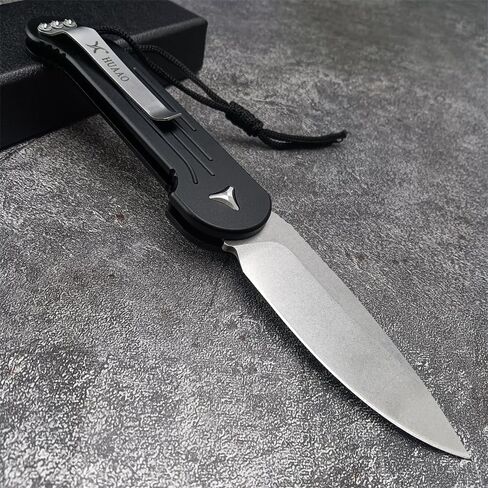 HUAAO 8" Manual Open Pocket Knife,Folding Knife Stonewashed Blade Aviation Aluminum Handles With Clip for Everyday Carry Outdoor Canping EDC Tool in Kuwait