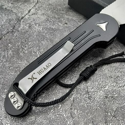 HUAAO 8" Manual Open Pocket Knife,Folding Knife Stonewashed Blade Aviation Aluminum Handles With Clip for Everyday Carry Outdoor Canping EDC Tool in Kuwait