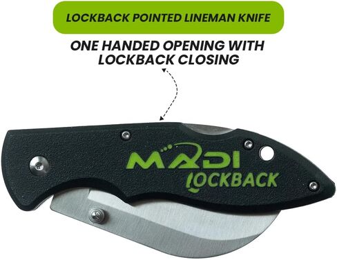 MADI Lockback Pointed Lineman Knife – One-Handed Opening, Stainless Steel Blade, Durable Utility Tool with Reversible Belt Clip | LB-1P in Kuwait