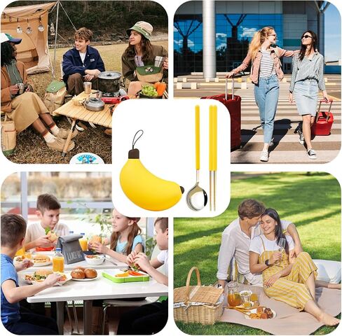 Creative Travel Cutlery Set with Banana Case - Reusable Stainless Steel Spoon, Chopsticks, and Portable Utensils for Office, School, Camping, and Outdoor Activities in Saudi Arabia