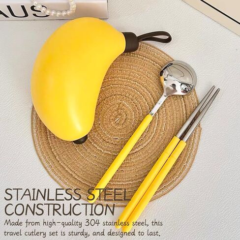 Creative Travel Cutlery Set with Banana Case - Reusable Stainless Steel Spoon, Chopsticks, and Portable Utensils for Office, School, Camping, and Outdoor Activities in Saudi Arabia