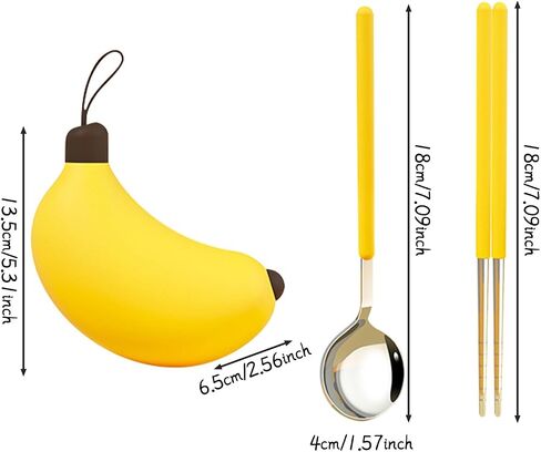 Creative Travel Cutlery Set with Banana Case - Reusable Stainless Steel Spoon, Chopsticks, and Portable Utensils for Office, School, Camping, and Outdoor Activities in Saudi Arabia