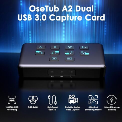 بطاقة التقاط خارجية HDMI ثنائية القناة، بطاقة التقاط فيديو صوتية خارجية وتسجيل بدقة 1080 بكسل/60 إطارًا في الثانية متوافقة مع Xbox Series X/S وPS5/PS4/Pro وNintendo Switch on OBS وZoom وPC/Mac in Kuwait