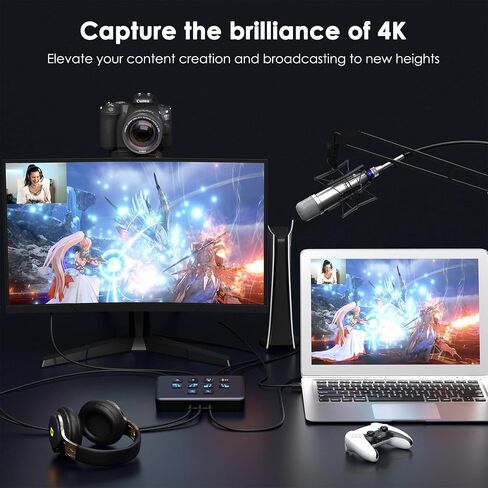 بطاقة التقاط خارجية HDMI ثنائية القناة، بطاقة التقاط فيديو صوتية خارجية وتسجيل بدقة 1080 بكسل/60 إطارًا في الثانية متوافقة مع Xbox Series X/S وPS5/PS4/Pro وNintendo Switch on OBS وZoom وPC/Mac in Kuwait