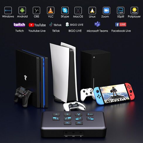 بطاقة التقاط خارجية HDMI ثنائية القناة، بطاقة التقاط فيديو صوتية خارجية وتسجيل بدقة 1080 بكسل/60 إطارًا في الثانية متوافقة مع Xbox Series X/S وPS5/PS4/Pro وNintendo Switch on OBS وZoom وPC/Mac in Kuwait