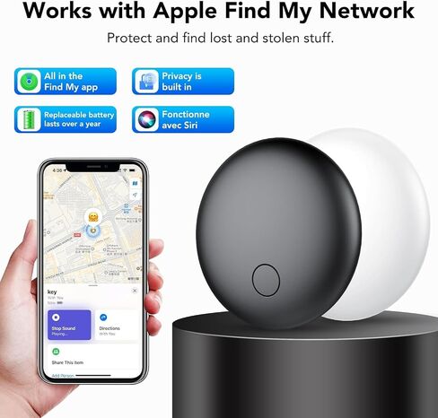 علامات تعقب الهواء 4 عبوات، مكتشفات العناصر تعمل من أجل Apple Find My APP (iOS فقط) علامات تعقب للمفاتيح والأمتعة وحقيبة الظهر وما إلى ذلك، بطارية قابلة للاستبدال تدوم سنة واحدة، علامة مستديرة مقاومة للماء IP67 مع سلسلة مفاتيح حامل in Kuwait