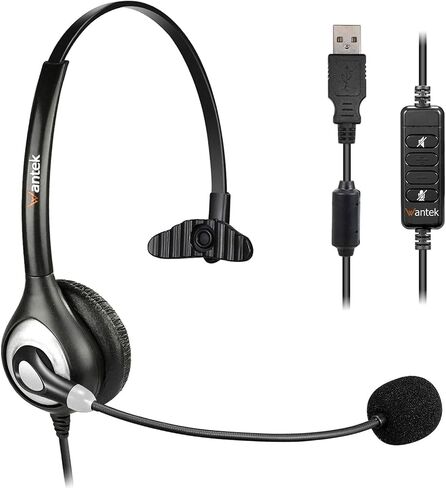 Wantek USB Headset with Microphone Noise Cancelling & Audio Controls, Computer Headphones for PC Laptop, Business, Home Office, Call Center, Skype, Zoom, Webinar, Clear Chat, Super Light,Single in Kuwait