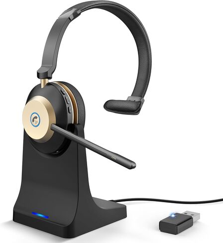 Earbay Wireless Headset with Mic for Work – Bluetooth Headphones with Noise Canceling & Mute, USB Dongle, Charging Base, 45H Battery, Trucker Bluetooth Headset for PC/Laptop/Phone/Teams/Zoom in Kuwait
