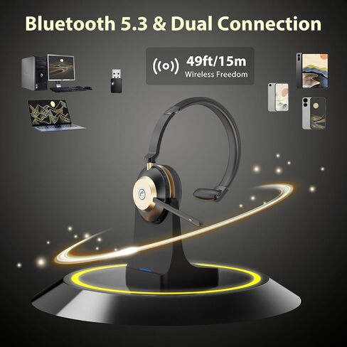 Earbay Wireless Headset with Mic for Work – Bluetooth Headphones with Noise Canceling & Mute, USB Dongle, Charging Base, 45H Battery, Trucker Bluetooth Headset for PC/Laptop/Phone/Teams/Zoom in Kuwait