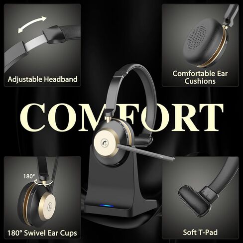 Earbay Wireless Headset with Mic for Work – Bluetooth Headphones with Noise Canceling & Mute, USB Dongle, Charging Base, 45H Battery, Trucker Bluetooth Headset for PC/Laptop/Phone/Teams/Zoom in Kuwait