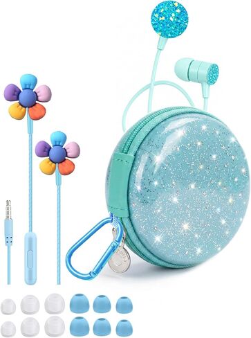 Teens Wired Earbuds with Case, 3.5mm Headphones for School, Bowknot in Kuwait