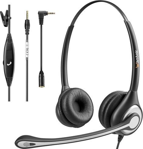 Wantek Cell Phone Headset with Microphone Noise Cancelling, Wired 3.5mm Computer Headphone for iPhone Samsung Android PC Laptop Tablet Skype Call Center Home Office, Ultra Comfort(F602J35) in Kuwait
