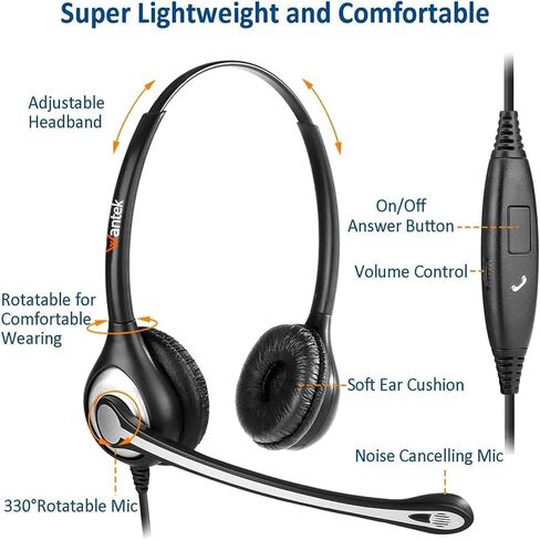 Wantek Cell Phone Headset with Microphone Noise Cancelling, Wired 3.5mm Computer Headphone for iPhone Samsung Android PC Laptop Tablet Skype Call Center Home Office, Ultra Comfort(F602J35) in Kuwait
