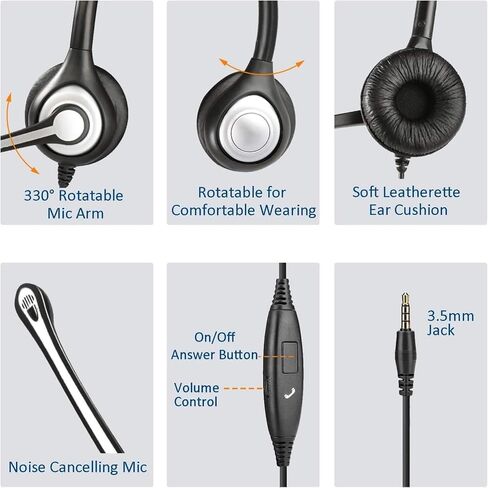 Wantek Cell Phone Headset with Microphone Noise Cancelling, Wired 3.5mm Computer Headphone for iPhone Samsung Android PC Laptop Tablet Skype Call Center Home Office, Ultra Comfort(F602J35) in Kuwait
