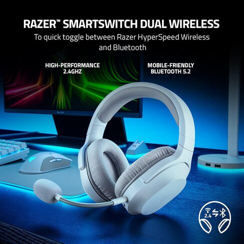 Razer Barracuda X Wireless Gaming & Mobile Headset (PC, PlayStation, Switch 2, Android, iOS): 2.4GHz Wireless + Bluetooth - 40mm Drivers - 50 Hr Battery - Mercury White (Renewed) in Kuwait