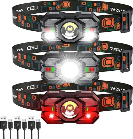 Rechargeable Headlamp Flashlight 3-Pack, 2000 Lumen Super Bright LED Headlight with Red Light, Headlamps for Adults Kid, Waterproof Lightweight Head Lamp for Outdoor Camping Running Hiking Fishing in Saudi Arabia