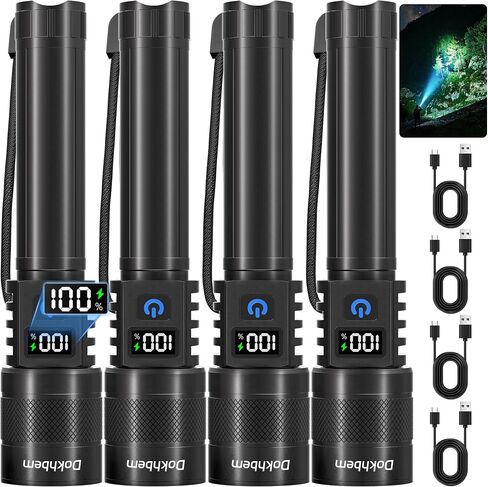 4Pack Rechargeable LED Flashlight 9000LM Zoomable with LCD Display in Kuwait