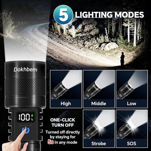 4Pack Rechargeable LED Flashlight 9000LM Zoomable with LCD Display in Kuwait