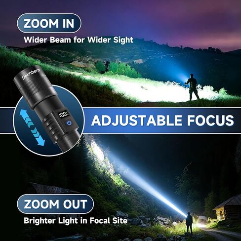 4Pack Rechargeable LED Flashlight 9000LM Zoomable with LCD Display in Kuwait