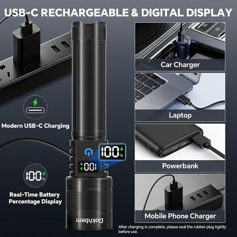 4Pack Rechargeable LED Flashlight 9000LM Zoomable with LCD Display in Kuwait