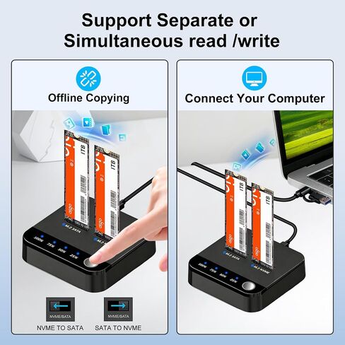 20Gbps M.2 Cloner & Duplicator, Dual Bay NVMe SATA SSD Enclosure in Kuwait