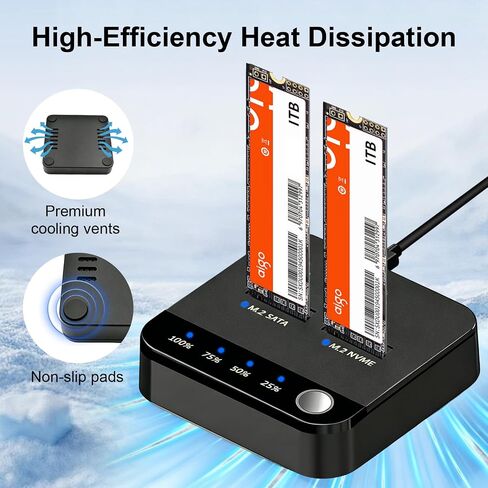 20Gbps M.2 Cloner & Duplicator, Dual Bay NVMe SATA SSD Enclosure in Kuwait