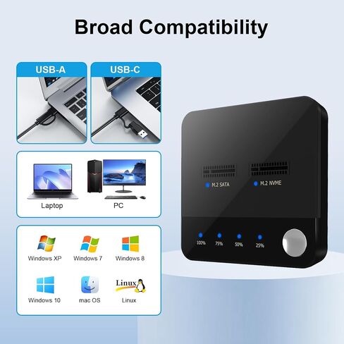 20Gbps M.2 Cloner & Duplicator, Dual Bay NVMe SATA SSD Enclosure in Kuwait