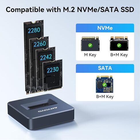 M.2 NVMe SSD Reader Adapter, ANYOYO 10Gbps nvme to USB Adapter for M/B&M Key SSD, Tool-Less M.2 to USB Adapter Support M.2 NVMe SSD and (B+M Key) for 2230 2242 2260 2280 in Saudi Arabia