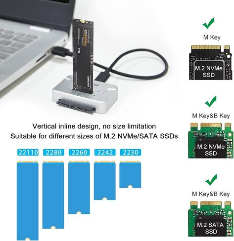 محطة إرساء M.2 SATA/NVMe إلى USB، محول قارئ القرص الصلب، حاوية M.2 SSD خارجية لمحركات M.2 PCIe NVMe وSATA SSD، متوافقة مع SATA III HDD/SSD (M.2 Dock أو محول SATA) in Kuwait