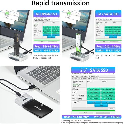 محطة إرساء M.2 SATA/NVMe إلى USB، محول قارئ القرص الصلب، حاوية M.2 SSD خارجية لمحركات M.2 PCIe NVMe وSATA SSD، متوافقة مع SATA III HDD/SSD (M.2 Dock أو محول SATA) in Kuwait