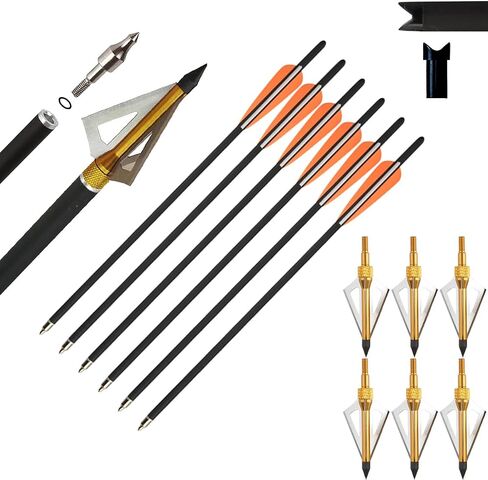 AMEYXGS 6/12pcs Archery Crossbow Bolts 16/17/20/22 Inch Hunting Carbon Arrows with 6/12 pcs Broadheads 3 Fixed Blade Arrowhead for Archery Practise Hunting Crossbow Arrows in Kuwait