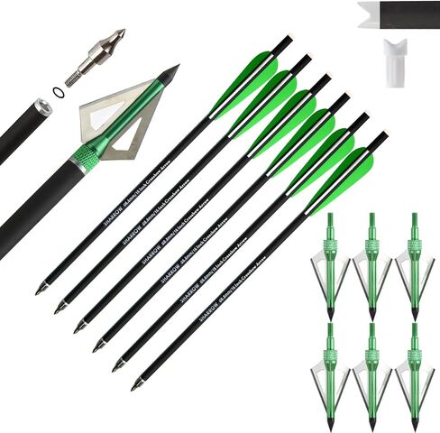 AMEYXGS 6/12pcs Archery Crossbow Bolts 16/17/20/22 Inch Hunting Carbon Arrows with 6/12 pcs Broadheads 3 Fixed Blade Arrowhead for Archery Practise Hunting Crossbow Arrows in Kuwait